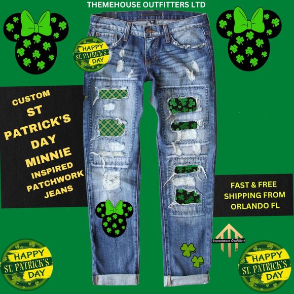 St. Patrick's Day Miniie Disney Lucky Irish Celebration Stretch Women's Jeans - Picture 1 of 3